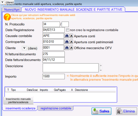 Inserimento scadenzario