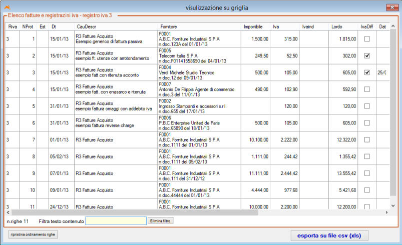Esempio Elenco registrazioni iva