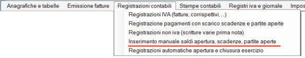 Registrazione saldi di apertura