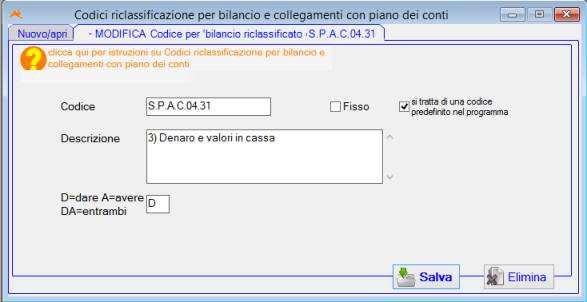 Codici riclassificazione